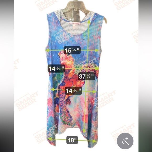 Leoma Lovegrove L Blue Large Colorful Sea Turtle Hoodie Beach Swim Cover Dress - Picture 4 of 7